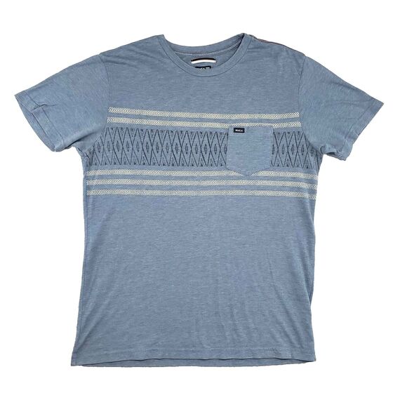 RVCA y2k Pocket T-Shirt Mens Medium Blue Striped Surf Skate Slim Fit Retro - Picture 1 of 5